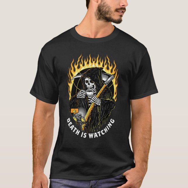 Death Is Watching Grim Reaper Gothic Retro Fire Oc T-Shirt (Front)