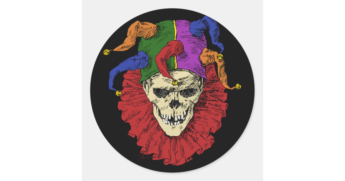Death Jester Clown Skull Classic Round Sticker | Zazzle