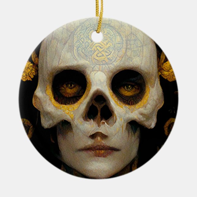 Death Mask Fantasy Sci-Fi Art Ceramic Ornament (Front)