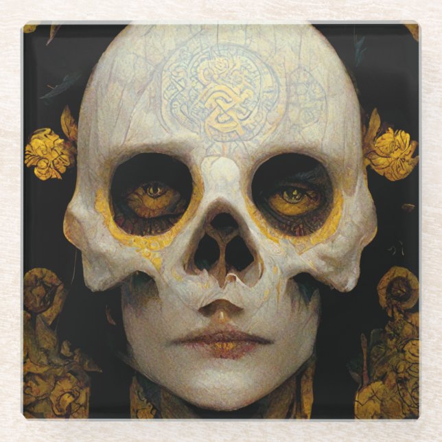 Death Mask Fantasy Sci-Fi Art Glass Coaster (Front)