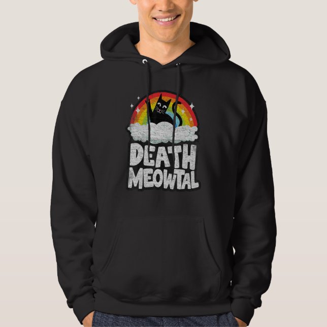 Death Meowtal Cat Rainbow Retro Kids Goth Death Me Hoodie (Front)