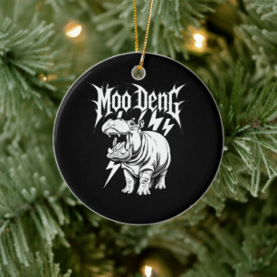 Death Metal Cute Baby Hippo Moo Deng Hippopotamus Ceramic Ornament
