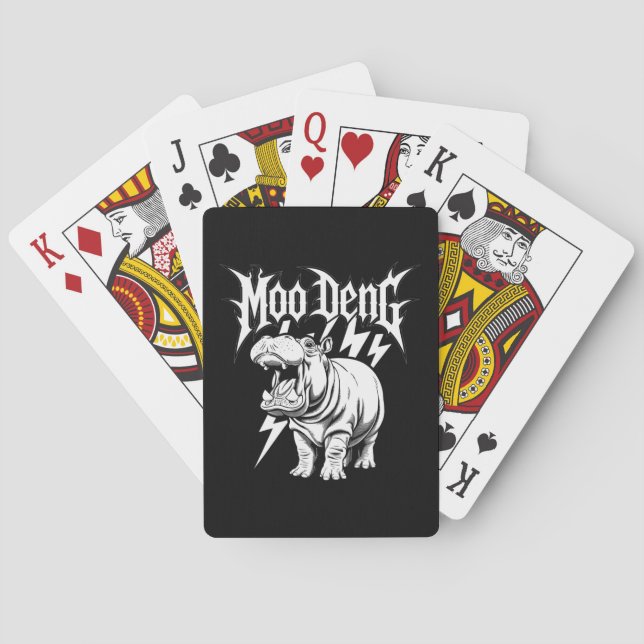 Death Metal Cute Baby Hippo Moo Deng Hippopotamus Poker Cards (Back)