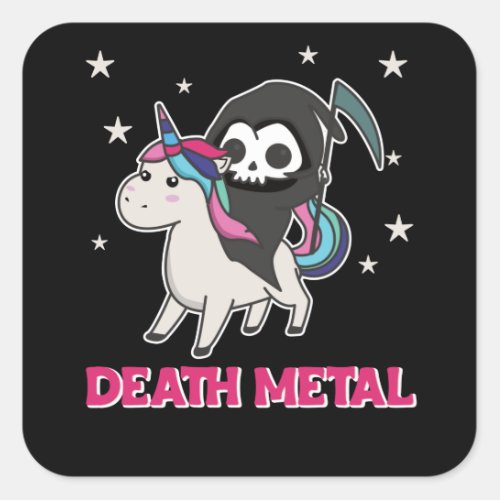 Death Metal _ Death Riding Unicorn Funny Unicorn Square Sticker
