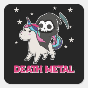 Death Metal - Death Riding Unicorn Funny Unicorn Square Sticker