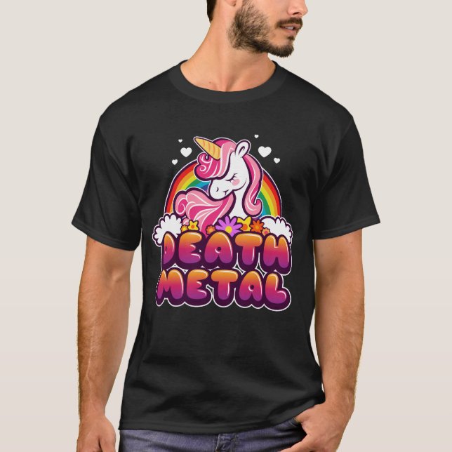 Death Metal Funny Rainbow and Unicorn Gift T-Shirt (Front)