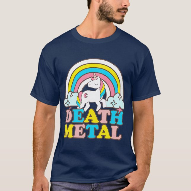 Death Metal Funny Rainbow Unicorn Novelty T-Shirt (Front)