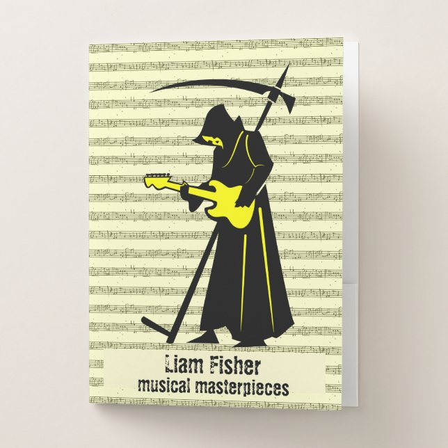 Death Metal Guitar Grim Reaper Musical Staff Pocket Folder (Front)