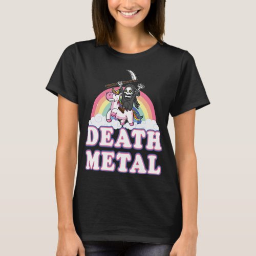 Death Metal Rainbow Funny Grim Reaper Unicorn  Gif T_Shirt