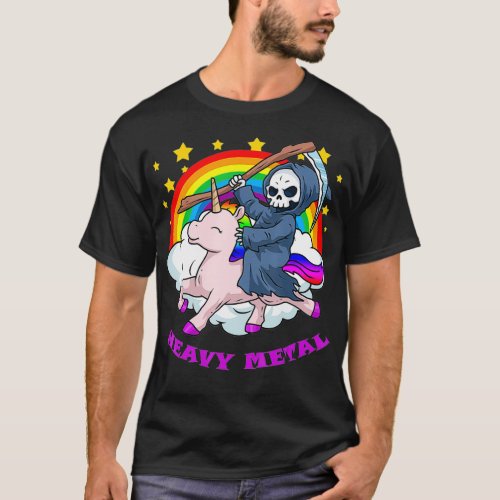 Death Metal s Unicorn Grim Reaper Rainbow Heavy Me T_Shirt