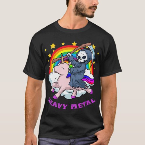 Death Metal s Unicorn Grim Reaper Rainbow Heavy T_Shirt
