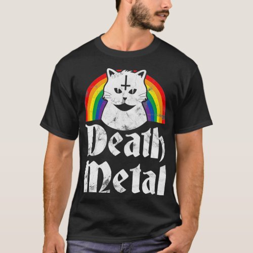 Death Metal  Satanic Cat Rainbow Rock Goth T_Shirt