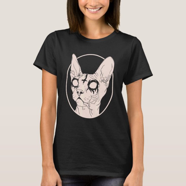 Death Metal Sphynx Cat Satanic Clothing For Men Wo T-Shirt (Front)