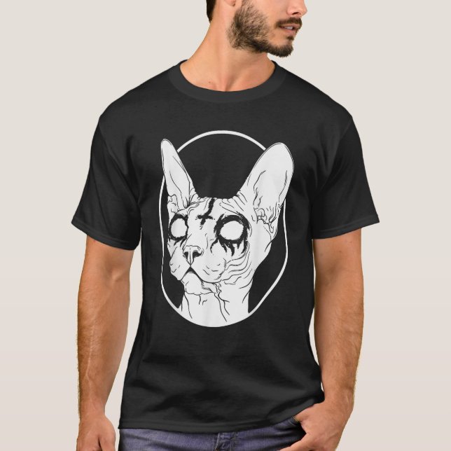 Death Metal Sphynx Cat Witchy Witch Aesthetic Cree T-Shirt (Front)