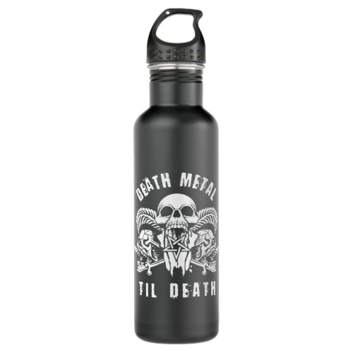 Death Metal Til Death Goat Skull Metalhead Headban Stainless Steel Water Bottle
