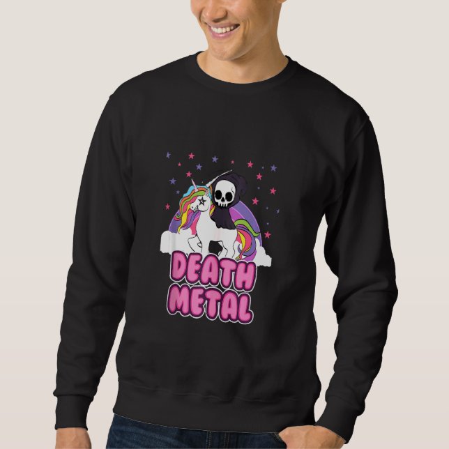 Death Metal  Unicorn Grim Reaper Rainbow Heavy Met Sweatshirt (Front)