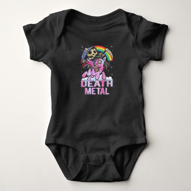 Death Metal Unicorn Reaper Rainbow Baby Bodysuit (Front)