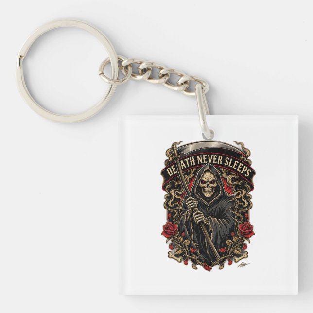Death Never Sleeps Long Sleeve Keychain (Front)