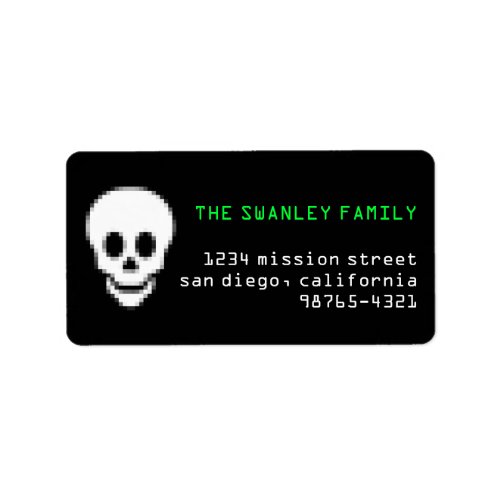 Death pixel skull toxic green Halloween address Label