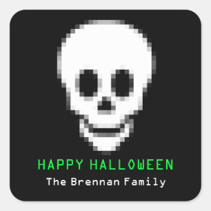 Death pixel skull toxic green Halloween favor Square Sticker
