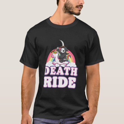 Death Ride Rainbow Grim Reaper Riding Unicorn T_Shirt