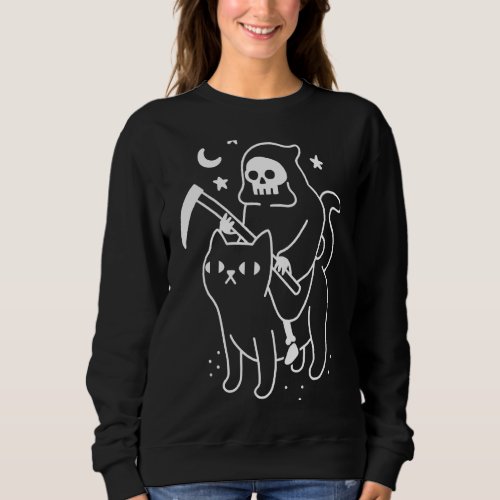 Death Rides A Black Cat Humor Halloween Apparel Sweatshirt