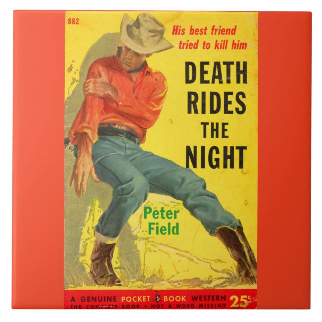 Death Rides the Night western book cover Ceramic Tile (Front)