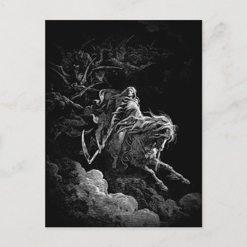 Death riding accross a night sky postcard