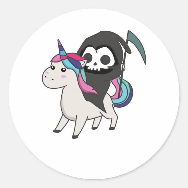 Death Riding Unicorn Funny Unicorns Rainbow Classic Round Sticker (Front)