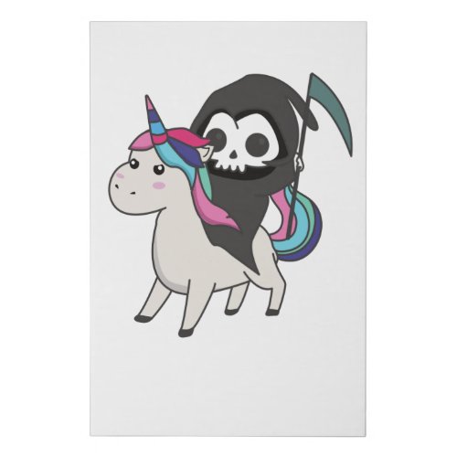 Death Riding Unicorn Funny Unicorns Rainbow Faux Canvas Print