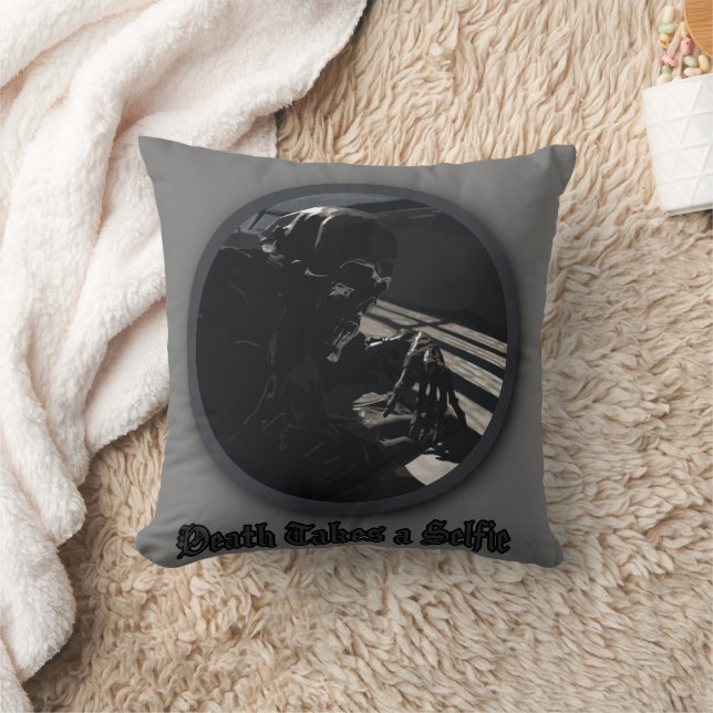 Death Takes a Selfie Throw Pillow (Blanket)