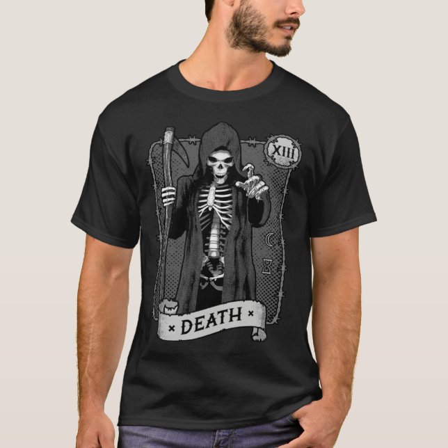Death Tarot Card Occult Dark Grim Reaper Astrology T-Shirt (Front)