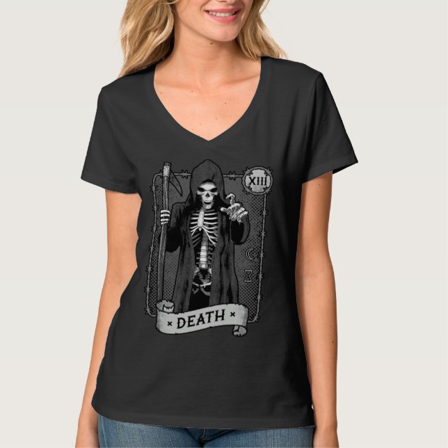 Death Tarot Card Occult Dark Grim Reaper Astrology T-Shirt (Front)