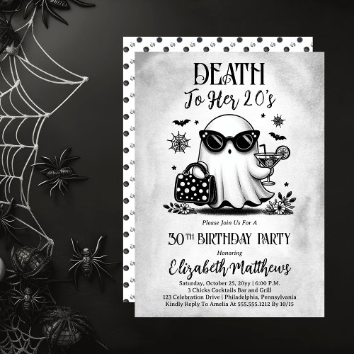 Death to Her 20s Ghost Cocktail Birthday Party Invitation