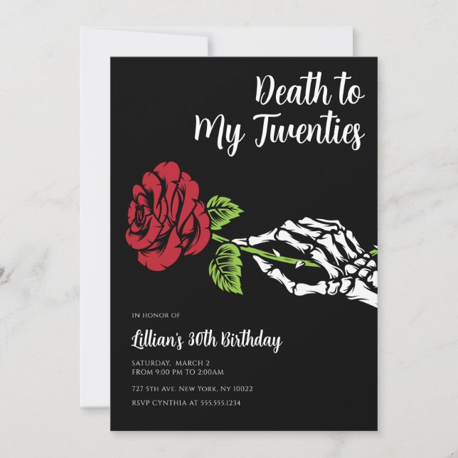 Death to My 20s Birthday Skeleton Rose Invitation (Front)