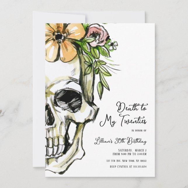 Death to My 20s Birthday Skull Invitation (Front)