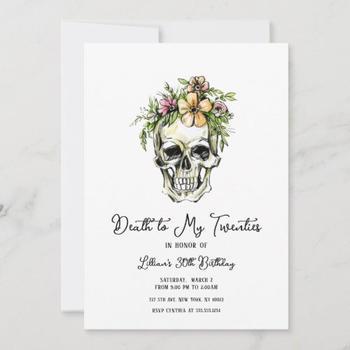 Death to My 20s Floral Skull Invitation