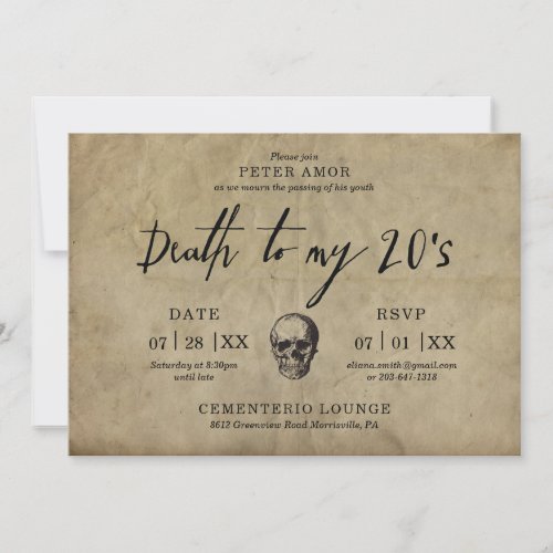 Death to my 20s Party Invitation