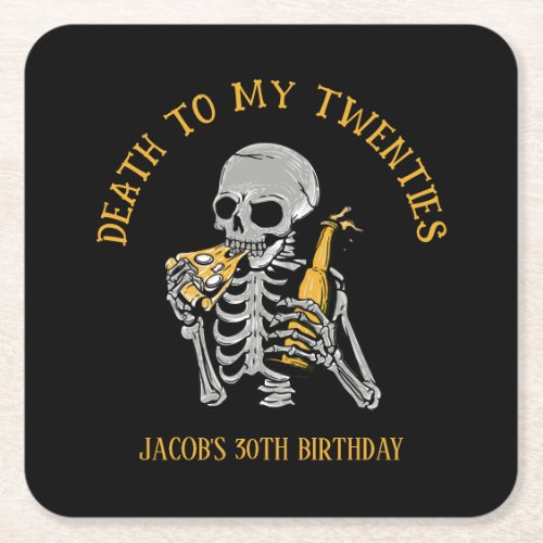 Death to My 20s Skeleton Square Paper Coaster