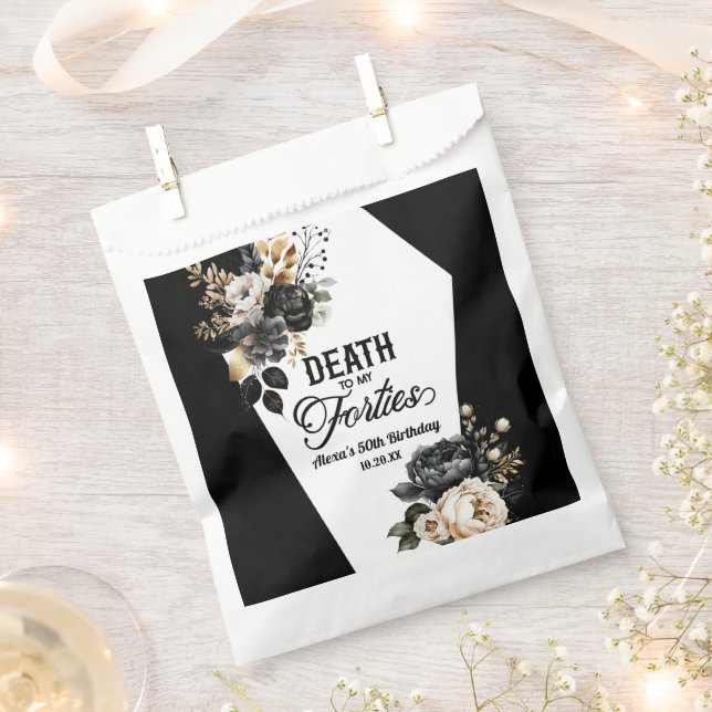 Death To My Forties Floral 50th Birthday Party Favor Bag (Clipped)