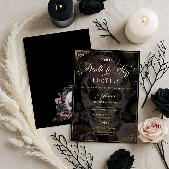 Death to My Forties Floral Gothic Skull Birthday Foil Invitation (Death to My Forties Floral Gothic Skull Birthday Foil Invitation)
