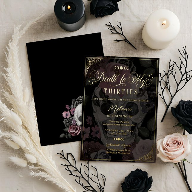 Death to My Thirties Floral Gothic Skull Birthday Foil Invitation (Death to My Thirties Floral Gothic Skull Birthday Foil Invitation)