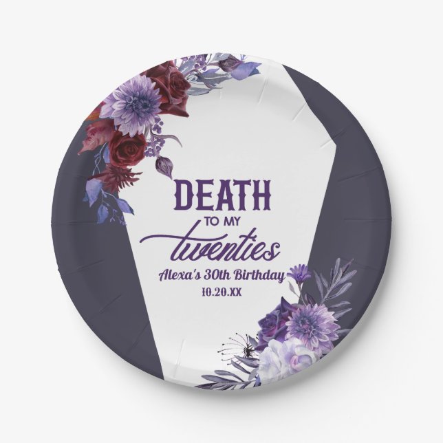 Death To My Twenties Floral 30th Birthday Party Paper Plates (Front)