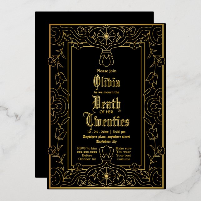 Death to my twenties Halloween 30th birthday  Foil Invitation (Front/Back)