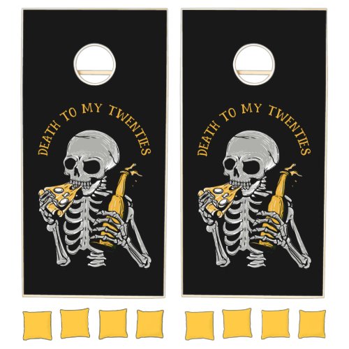 Death to My Twenties Skeleton Pizza and Beer Cornhole Set