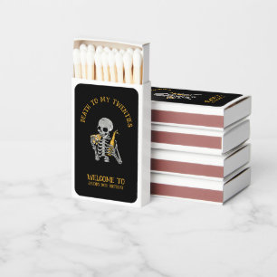 "Death to My Twenties" Skeleton Pizza and Beer Matchboxes