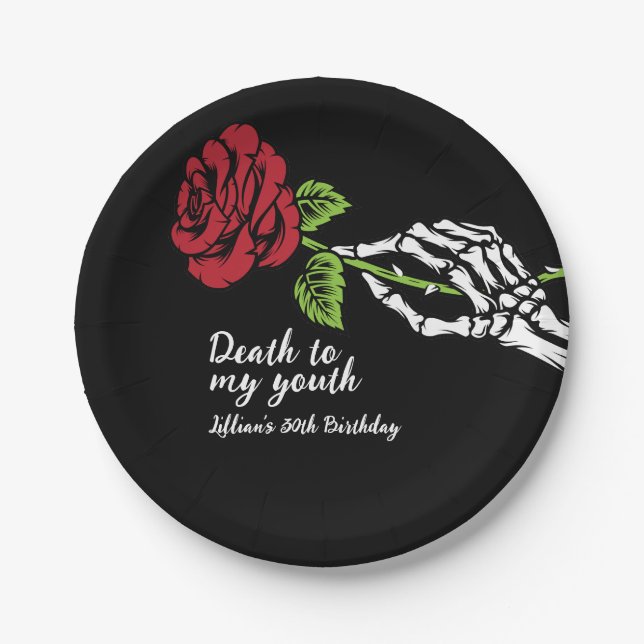 Death to My Youth Birthday Invitation Paper Plates (Front)