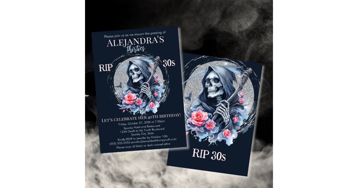 Death to My Youth Grim Reaper 40th Birthday Party Invitation | Zazzle