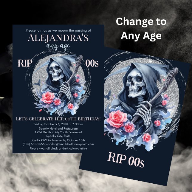 Death to My Youth Grim Reaper Adult Birthday Party Invitation (Creator Uploaded)