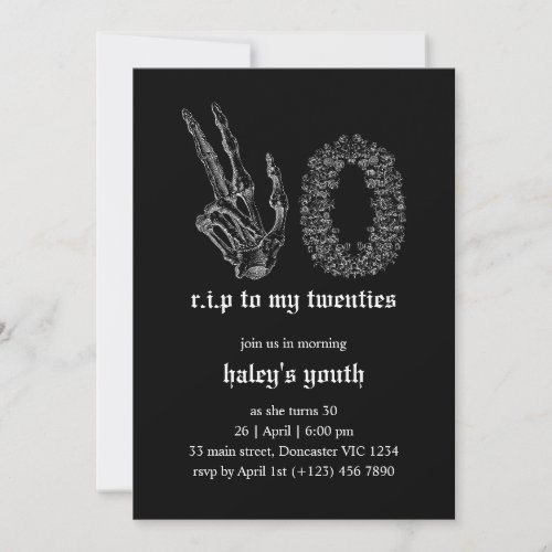 Death to My Youth Skeleton Funeral 30th Birthday Invitation